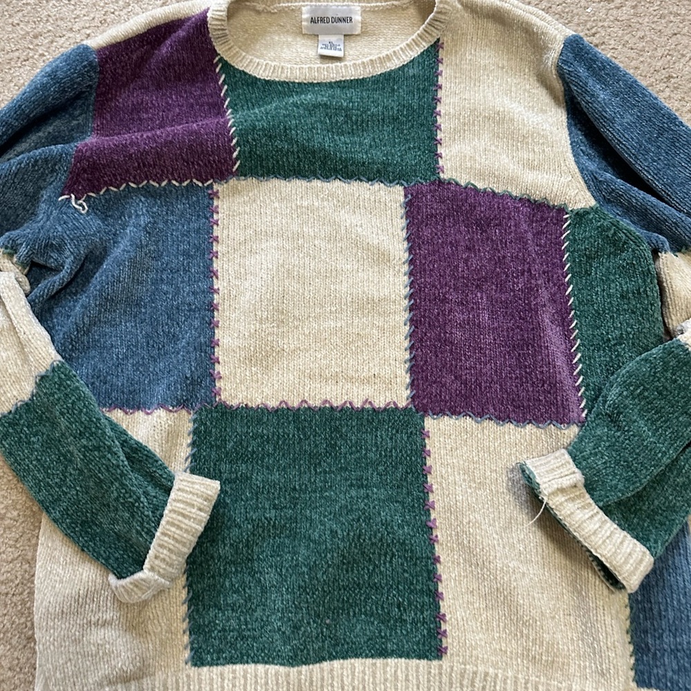 Alfred Dunner Women's Colorblock Sweater - Green, Purple, Cream